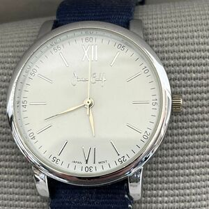 Jessica Carlyle Women's Silver Tone Case Blue Fabric Strap Round Wristwatch